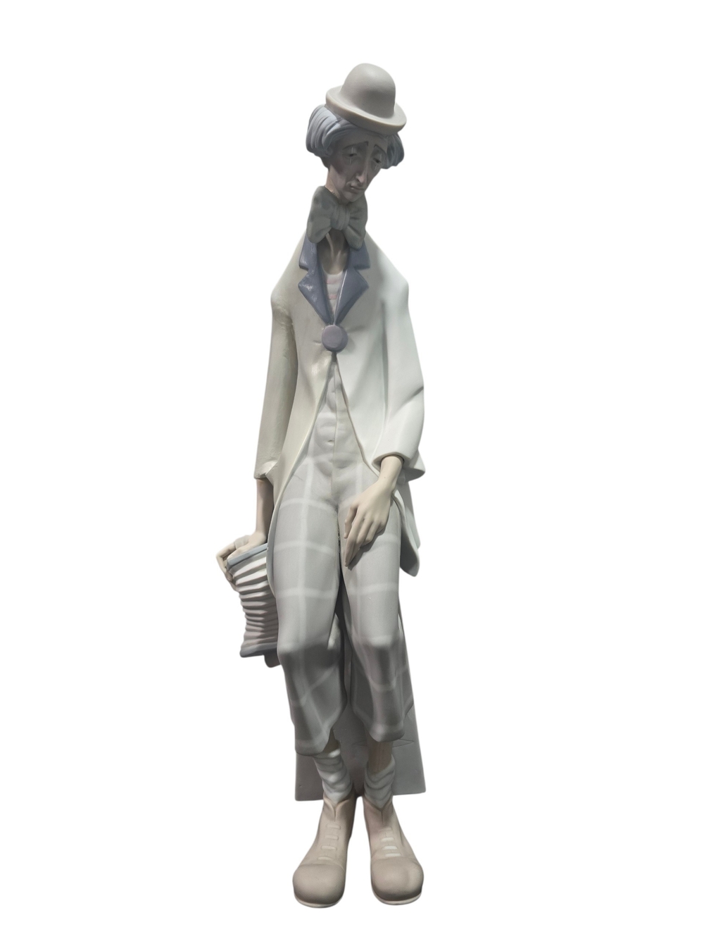 Lladro Clown With Concertina Figurine Pale Cream and Light Gray| Made In Spain